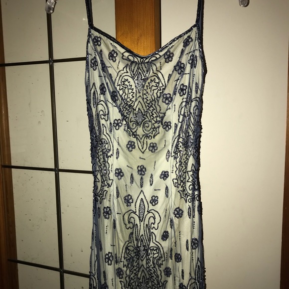 Navy Beaded Prom Dress - Picture 3 of 8